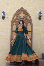 Jyoti Fashion Women's Green Silk Jacquard Weaving Festive Anarkali Dress | Grocsy