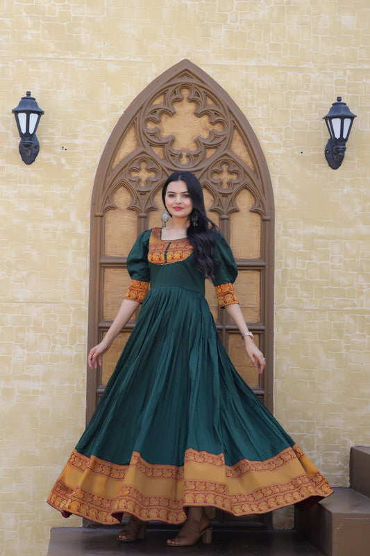 Jyoti Fashion Women's Green Silk Jacquard Weaving Festive Anarkali Dress | Grocsy