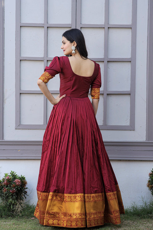 Jyoti Fashion Women's Maroon Silk Jacquard Weaving Festive Anarkali Dress | Grocsy