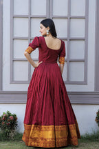 Jyoti Fashion Women's Maroon Silk Jacquard Weaving Festive Anarkali Dress | Grocsy