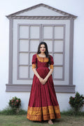Jyoti Fashion Women's Maroon Silk Jacquard Weaving Festive Anarkali Dress | Grocsy