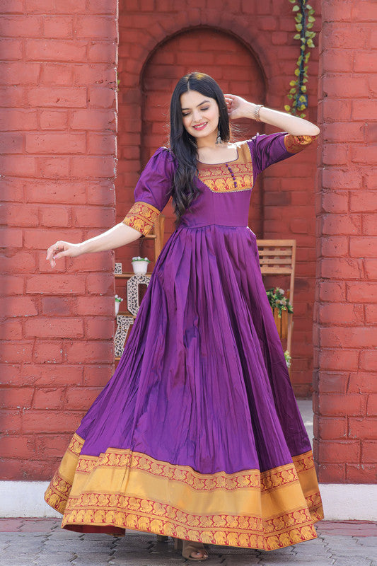 Jyoti Fashion Women's Purple Silk Jacquard Weaving Festive Anarkali Dress | Grocsy