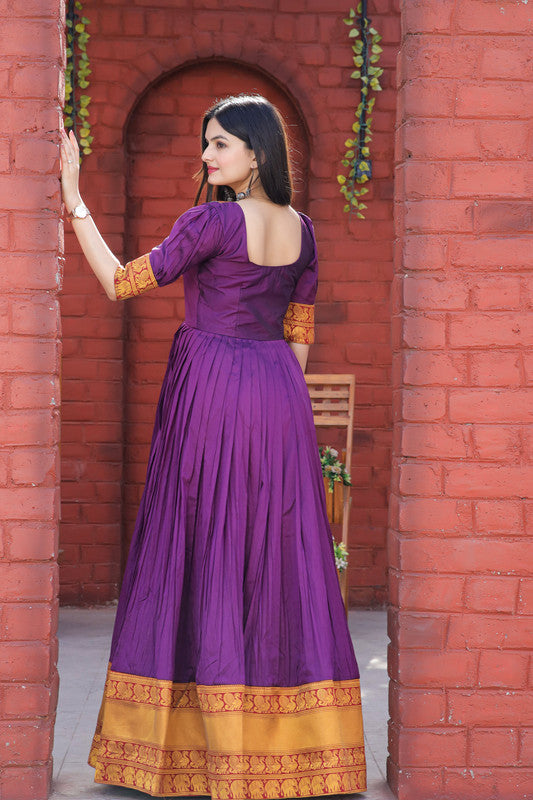 Jyoti Fashion Women's Purple Silk Jacquard Weaving Festive Anarkali Dress | Grocsy