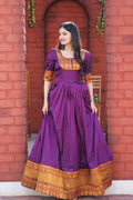 Jyoti Fashion Women's Purple Silk Jacquard Weaving Festive Anarkali Dress | Grocsy