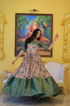 Jyoti Fashion Women's Green Soft Silk Patola Print with Jacquard Weaving Work Anarkali Dress | Grocsy