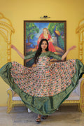 Jyoti Fashion Women's Green Soft Silk Patola Print with Jacquard Weaving Work Anarkali Dress | Grocsy