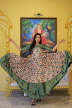 Jyoti Fashion Women's Green Soft Silk Patola Print with Jacquard Weaving Work Anarkali Dress | Grocsy