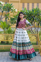 Jyoti Fashion Women's Multicolor Patola Silk Jacquard Weaving Work Anarkali Dress | Grocsy