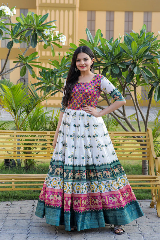 Jyoti Fashion Women's Multicolor Patola Silk Jacquard Weaving Work Anarkali Dress | Grocsy