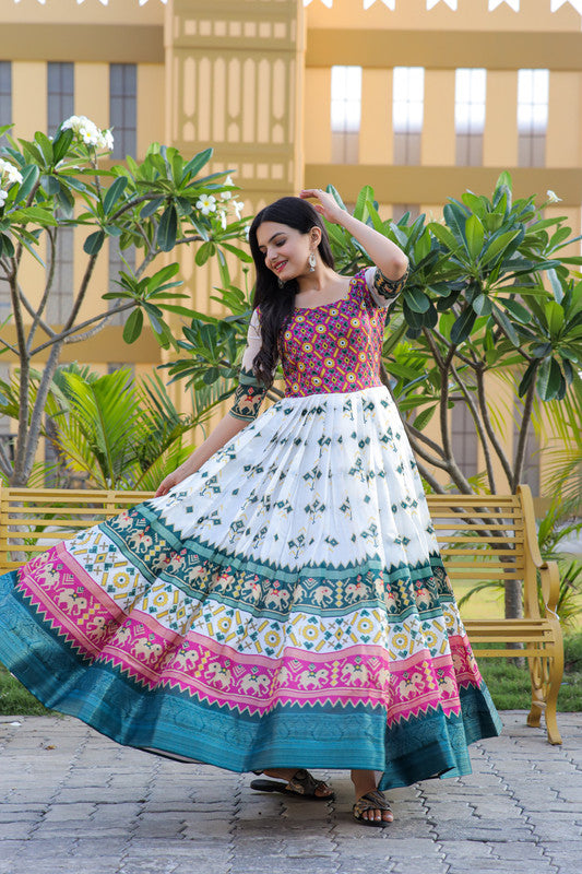 Jyoti Fashion Women's Multicolor Patola Silk Jacquard Weaving Work Anarkali Dress | Grocsy
