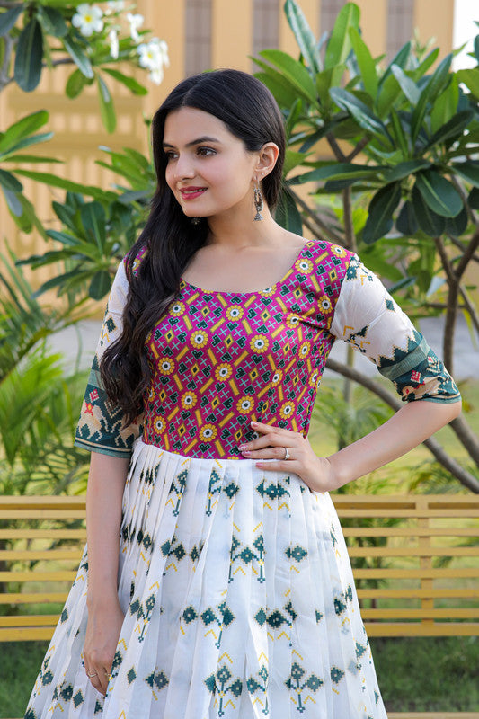 Jyoti Fashion Women's Multicolor Patola Silk Jacquard Weaving Work Anarkali Dress | Grocsy