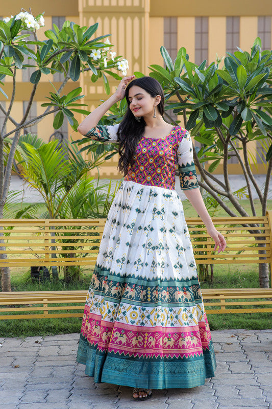 Jyoti Fashion Women's Multicolor Patola Silk Jacquard Weaving Work Anarkali Dress | Grocsy