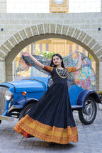 Jyoti Fashion Women's Black Silk Jacquard Weaving with Embroidery Work Anarkali Dress with Dupatta | Grocsy