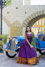 Jyoti Fashion Women's Purple Silk Jacquard Weaving with Embroidery Work Anarkali Dress with Dupatta | Grocsy
