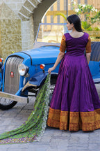 Jyoti Fashion Women's Purple Silk Jacquard Weaving with Embroidery Work Anarkali Dress with Dupatta | Grocsy