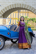 Jyoti Fashion Women's Purple Silk Jacquard Weaving with Embroidery Work Anarkali Dress with Dupatta | Grocsy