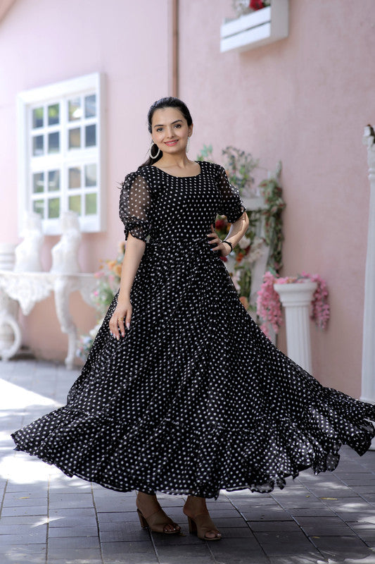 Jyoti Fashion Women's Black Faux Georgette Printed Festive Anarkali Dress | Grocsy