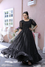 Jyoti Fashion Women's Black Faux Georgette Printed Festive Anarkali Dress | Grocsy
