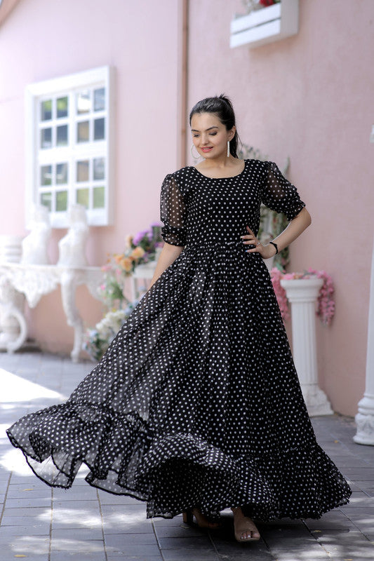 Jyoti Fashion Women's Black Faux Georgette Printed Festive Anarkali Dress | Grocsy