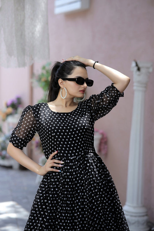 Jyoti Fashion Women's Black Faux Georgette Printed Festive Anarkali Dress | Grocsy