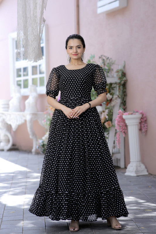 Jyoti Fashion Women's Black Faux Georgette Printed Festive Anarkali Dress | Grocsy