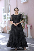 Jyoti Fashion Women's Black Faux Georgette Printed Festive Anarkali Dress | Grocsy