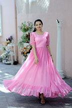 Jyoti Fashion Women's Pink Faux Georgette Printed Festive Anarkali Dress | Grocsy