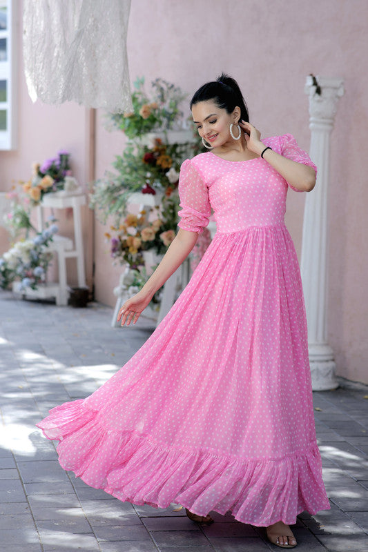Jyoti Fashion Women's Pink Faux Georgette Printed Festive Anarkali Dress | Grocsy