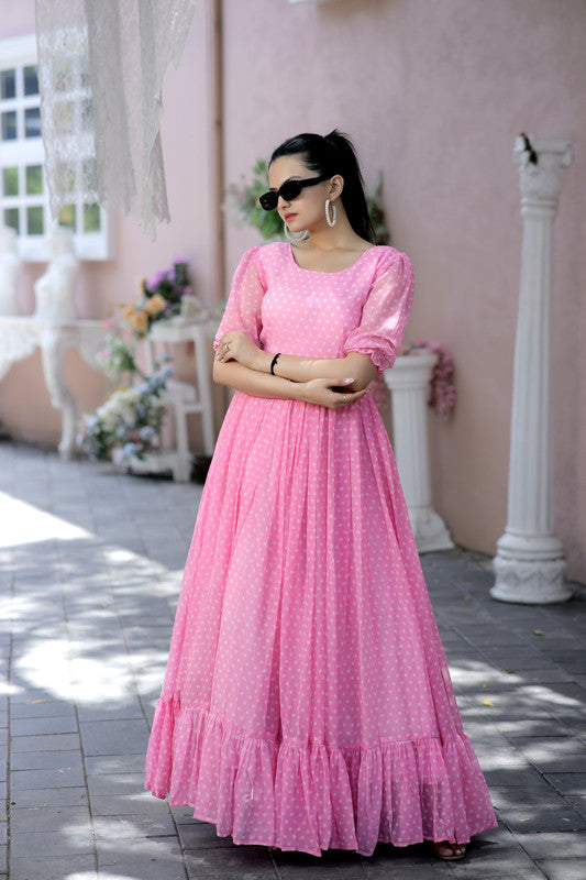 Jyoti Fashion Women's Pink Faux Georgette Printed Festive Anarkali Dress | Grocsy