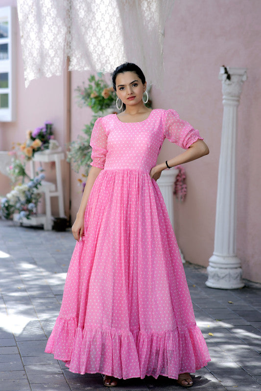 Jyoti Fashion Women's Pink Faux Georgette Printed Festive Anarkali Dress | Grocsy