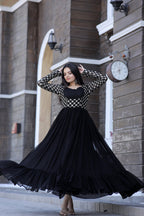 Jyoti Fashion Women's Black Faux Blooming Sequins with Zari Embroidered Anarkali Dress | Grocsy