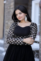 Jyoti Fashion Women's Black Faux Blooming Sequins with Zari Embroidered Anarkali Dress | Grocsy
