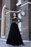 Jyoti Fashion Women's Black Faux Blooming Sequins with Zari Embroidered Anarkali Dress | Grocsy