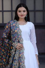 Jyoti Fashion Women's White Georgette Butti work Partywear Anarkali Dress with Dupatta | Grocsy