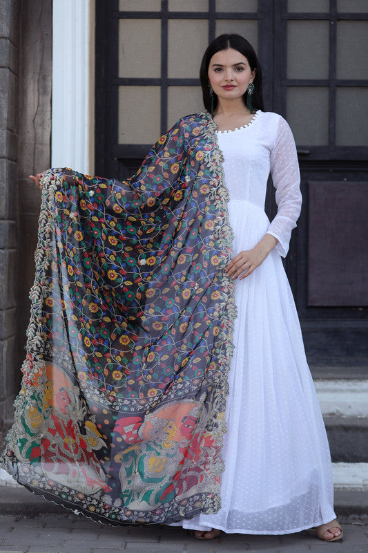 Jyoti Fashion Women's White Georgette Butti work Partywear Anarkali Dress with Dupatta | Grocsy