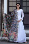 Jyoti Fashion Women's White Georgette Butti work Partywear Anarkali Dress with Dupatta | Grocsy