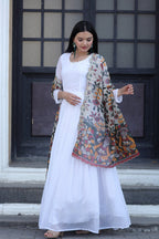Jyoti Fashion Women's White Georgette Butti work Partywear Anarkali Dress with Dupatta | Grocsy
