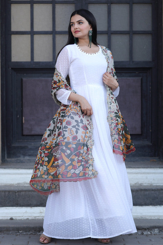 Jyoti Fashion Women's White Georgette Butti work Partywear Anarkali Dress with Dupatta | Grocsy