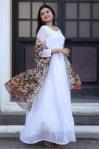 Jyoti Fashion Women's White Georgette Butti work Partywear Anarkali Dress with Dupatta | Grocsy