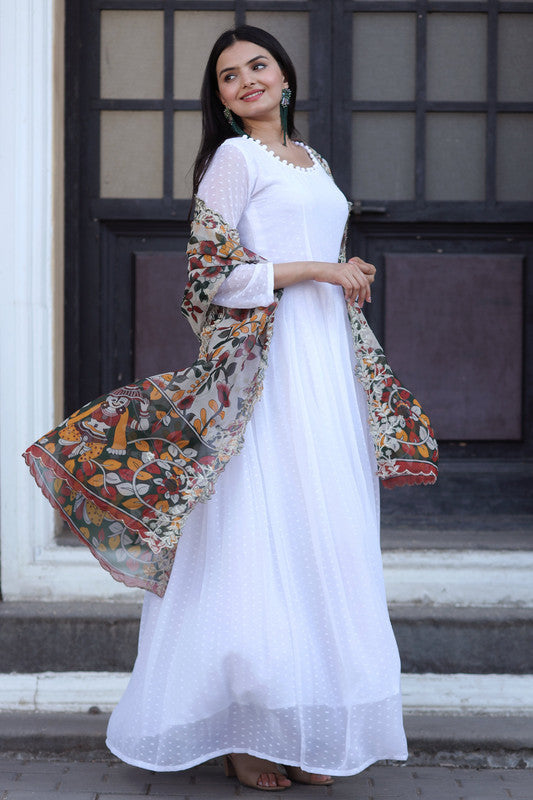 Jyoti Fashion Women's White Georgette Butti work Partywear Anarkali Dress with Dupatta | Grocsy