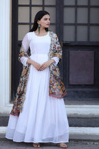 Jyoti Fashion Women's White Georgette Butti work Partywear Anarkali Dress with Dupatta | Grocsy