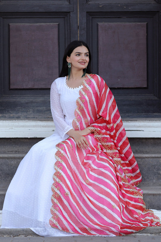 Jyoti Fashion Women's White Georgette Butti work Partywear Anarkali Dress with Dupatta | Grocsy