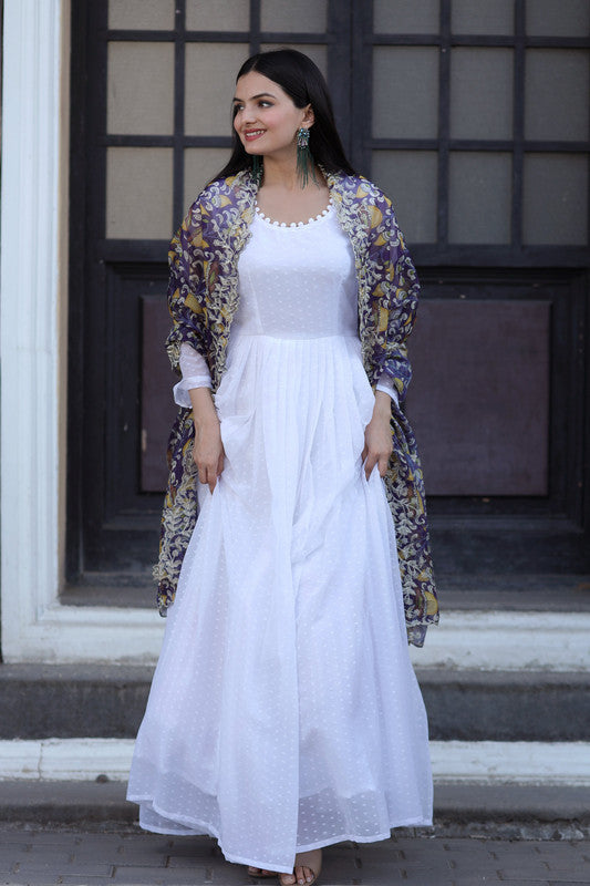 Jyoti Fashion Women's White Georgette Butti work Partywear Anarkali Dress with Dupatta | Grocsy