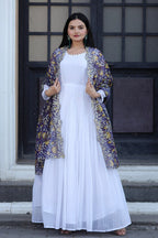 Jyoti Fashion Women's White Georgette Butti work Partywear Anarkali Dress with Dupatta | Grocsy