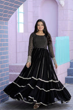 Jyoti Fashion Women's Black Faux Blooming Sequins with Zari Embroidered Anarkali Dress | Grocsy