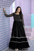 Jyoti Fashion Women's Black Faux Blooming Sequins with Zari Embroidered Anarkali Dress | Grocsy