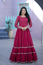 Jyoti Fashion Women's Rani Pink Faux Blooming Sequins with Zari Embroidered Anarkali Dress | Grocsy