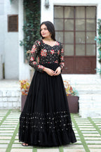 Jyoti Fashion Women's Black Faux Blooming Sequins with Multi Thread Embroidered Anarkali Dress | Grocsy