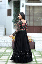 Jyoti Fashion Women's Black Faux Blooming Sequins with Multi Thread Embroidered Anarkali Dress | Grocsy