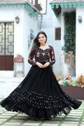 Jyoti Fashion Women's Black Faux Blooming Sequins with Multi Thread Embroidered Anarkali Dress | Grocsy